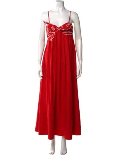 Pre-owned Farm Rio Linen Long Dress W/ Tags In Red