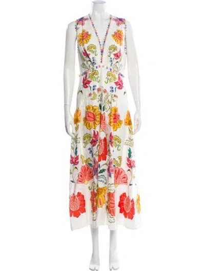 Pre-owned Farm Rio Linen Long Dress W/ Tags In White