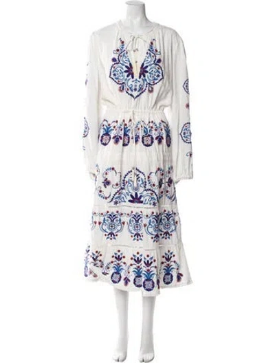 Pre-owned Farm Rio Linen Long Dress In White