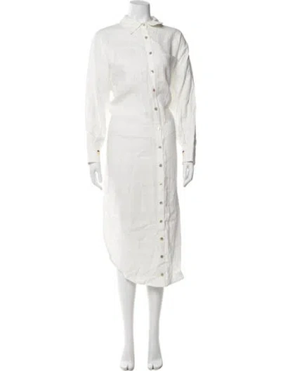 Pre-owned Farm Rio Linen Long Dress In White