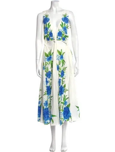 Pre-owned Farm Rio Linen Long Dress In White