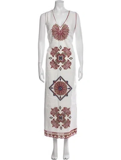 Pre-owned Farm Rio Linen Long Dress In White