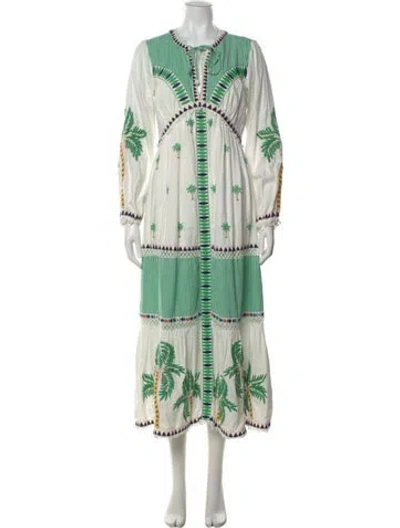 Pre-owned Farm Rio Linen Long Dress In White