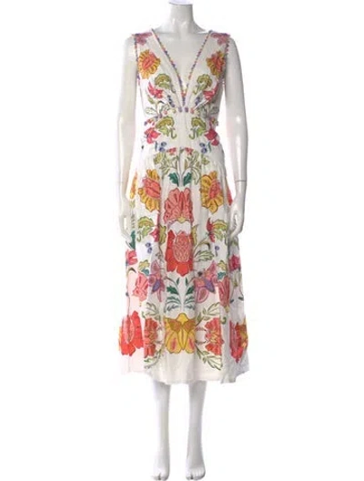 Pre-owned Farm Rio Linen Long Dress In White