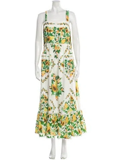 Pre-owned Farm Rio Linen Long Dress In White