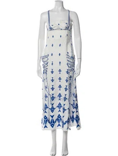 Pre-owned Farm Rio Linen Long Dress In White