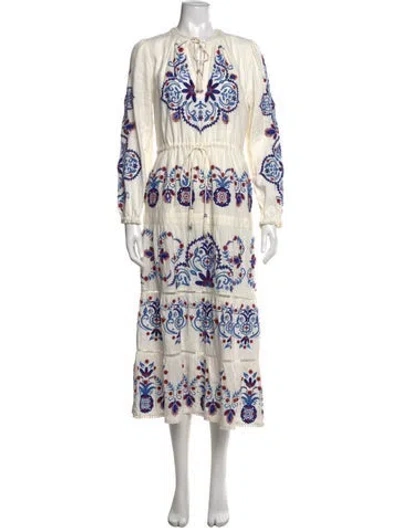 Pre-owned Farm Rio Linen Long Dress In White
