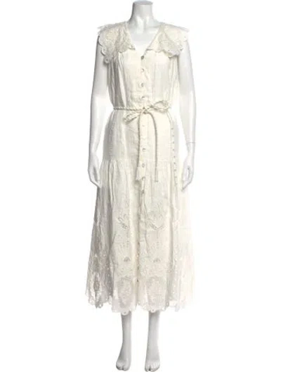 Pre-owned Farm Rio Linen Long Dress In White