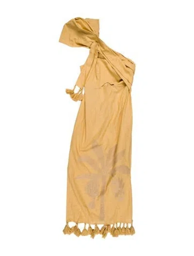 Pre-owned Farm Rio Linen Long Dress In Yellow
