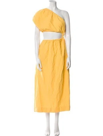 Pre-owned Farm Rio Linen Long Dress In Yellow