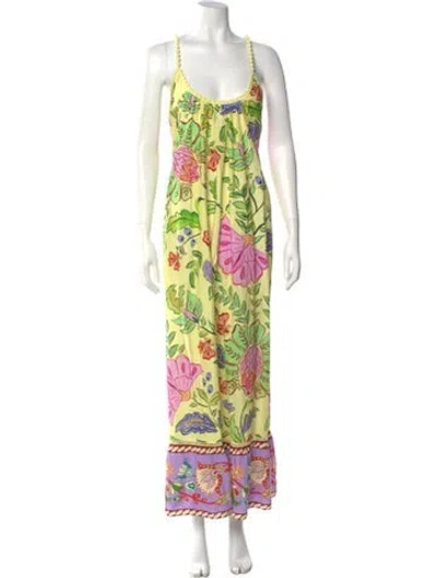 Pre-owned Farm Rio Linen Long Dress In Yellow