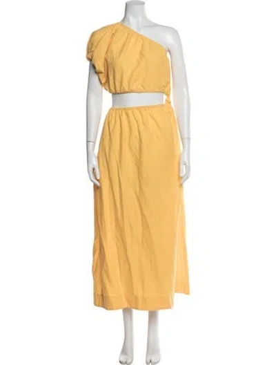 Pre-owned Farm Rio Linen Long Dress In Yellow