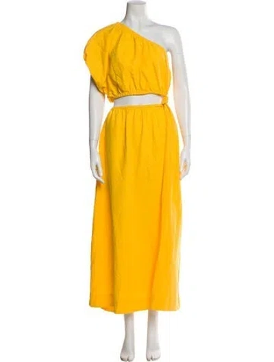Pre-owned Farm Rio Linen Long Dress In Yellow
