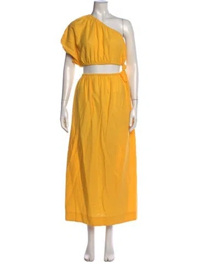 Pre-owned Farm Rio Linen Long Dress In Yellow