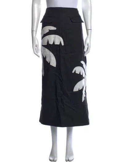 Pre-owned Farm Rio Linen Long Skirt In Black