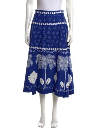 Pre-owned Farm Rio Linen Long Skirt In Blue