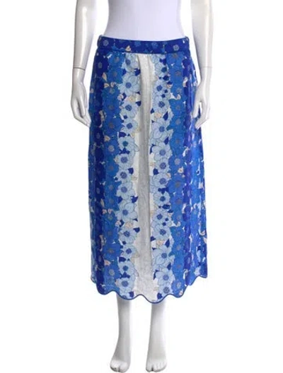 Pre-owned Farm Rio Linen Long Skirt In Blue