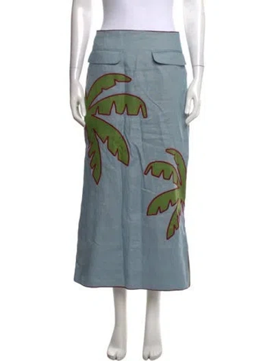 Pre-owned Farm Rio Linen Long Skirt In Blue