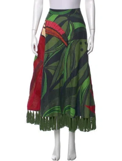 Pre-owned Farm Rio Linen Long Skirt In Green