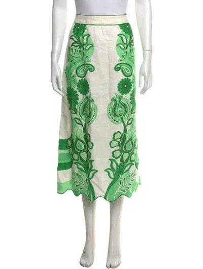 Pre-owned Farm Rio Linen Long Skirt In Green