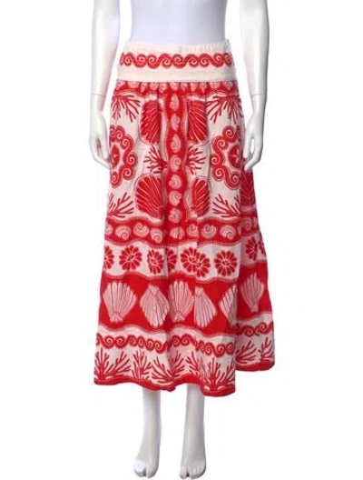Pre-owned Farm Rio Linen Long Skirt In Neutrals/red