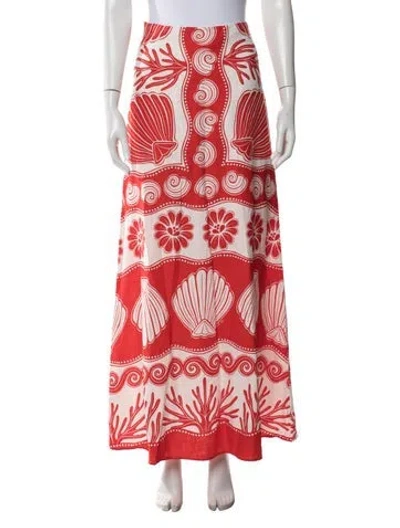 Pre-owned Farm Rio Linen Long Skirt In Red