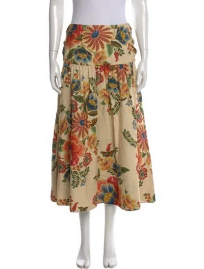 Pre-owned Farm Rio Linen Long Skirt In Yellow