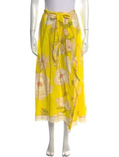 Pre-owned Farm Rio Linen Long Skirt In Yellow