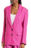 Shop Farm Rio Linen Longline Single Breasted Button Blazer In Pink