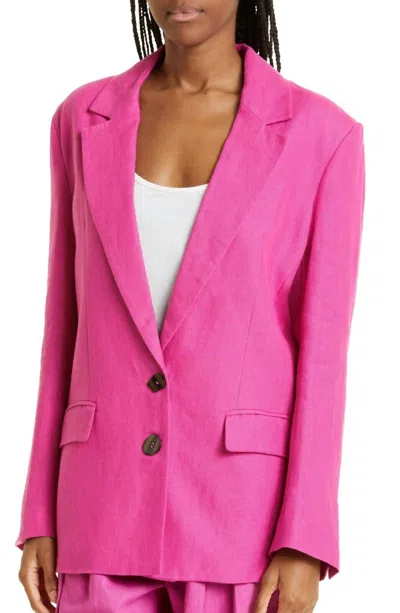 Farm Rio Linen Longline Single Breasted Button Blazer In Pink