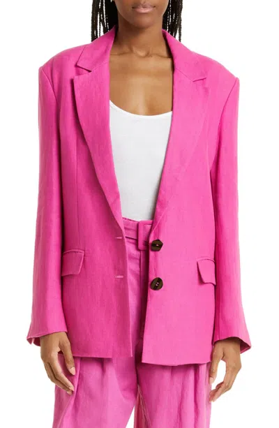 Farm Rio Linen Longline Single Breasted Button Blazer In Pink