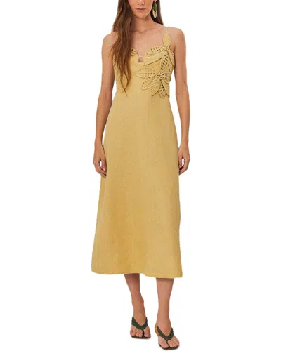 Farm Rio 3d Flower Sleeveless Midi Dress In Yellow