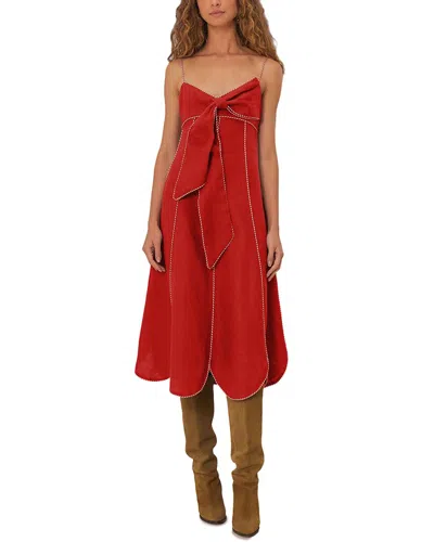 Farm Rio Linen Midi Dress In Red