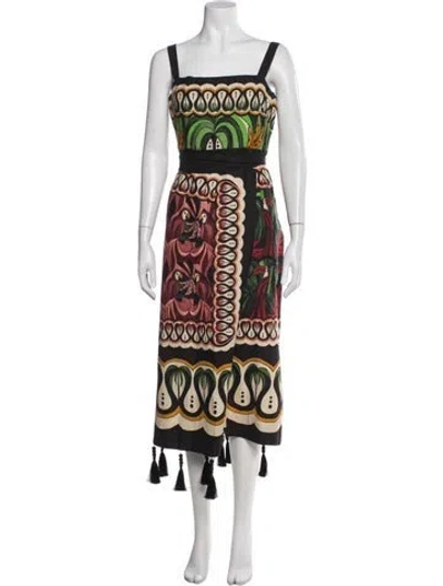 Pre-owned Farm Rio Linen Midi Length Dress In Black