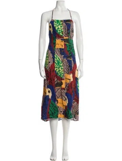 Pre-owned Farm Rio Linen Midi Length Dress In Blue