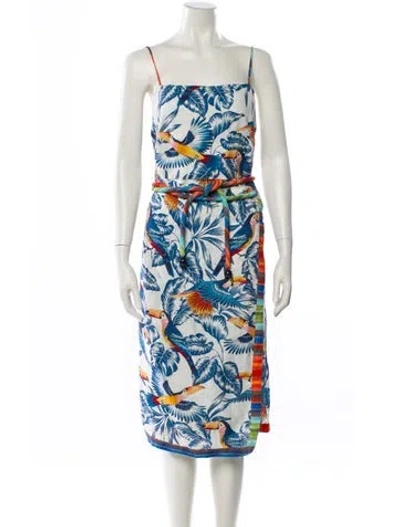 Pre-owned Farm Rio Linen Midi Length Dress In Blue
