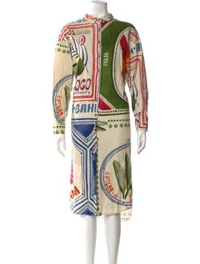 Pre-owned Farm Rio Linen Midi Length Dress In Green