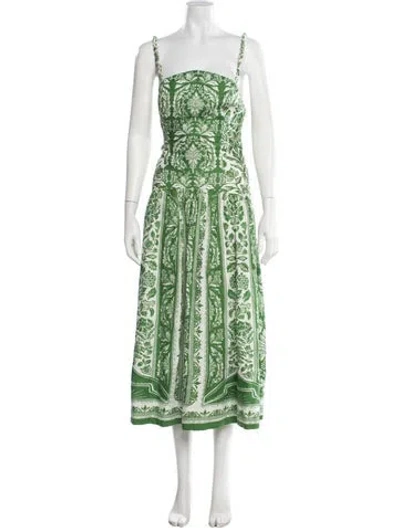 Pre-owned Farm Rio Linen Midi Length Dress In Green