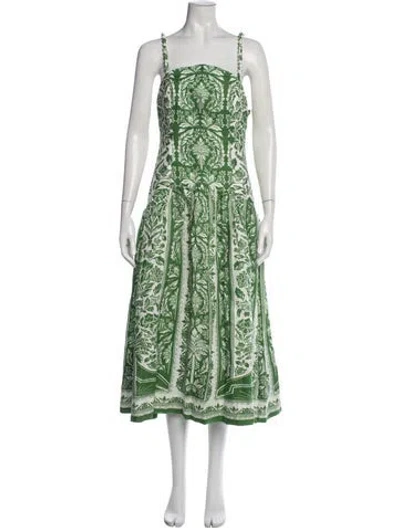 Pre-owned Farm Rio Linen Midi Length Dress In Green