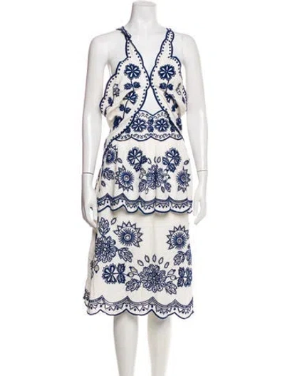 Pre-owned Farm Rio Linen Midi Length Dress In Multi