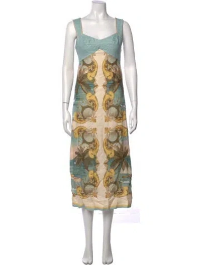Pre-owned Farm Rio Linen Midi Length Dress In Multi