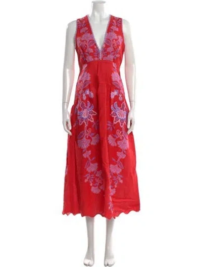 Pre-owned Farm Rio Linen Midi Length Dress In Multi