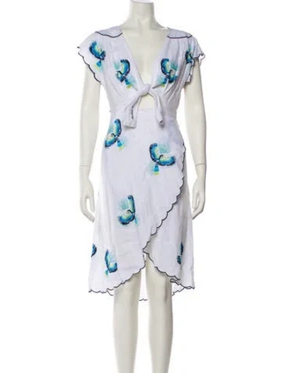 Pre-owned Farm Rio Linen Midi Length Dress In Neutral