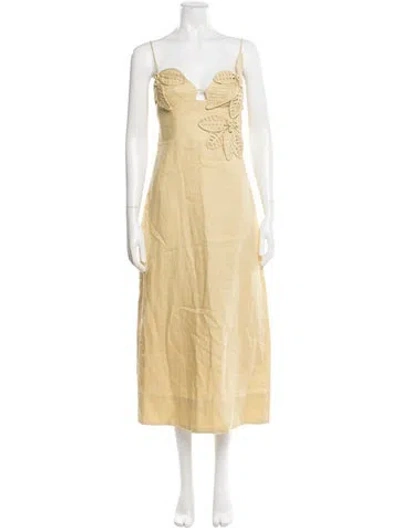 Pre-owned Farm Rio Linen Midi Length Dress In Neutral