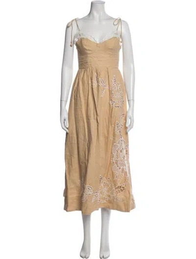 Pre-owned Farm Rio Linen Midi Length Dress In Neutral