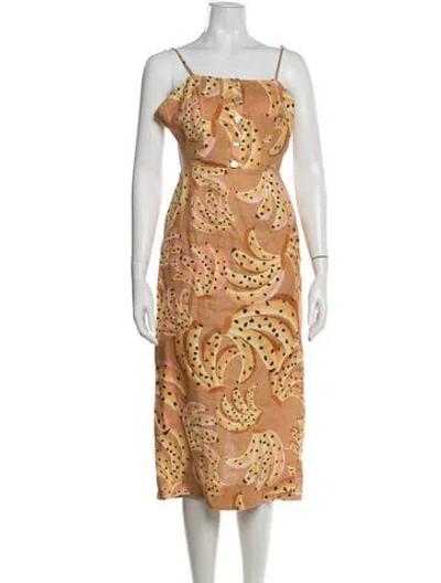 Pre-owned Farm Rio Linen Midi Length Dress In Orange