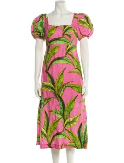Pre-owned Farm Rio Linen Midi Length Dress In Pink