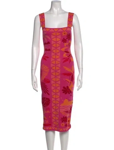 Pre-owned Farm Rio Linen Midi Length Dress In Pink
