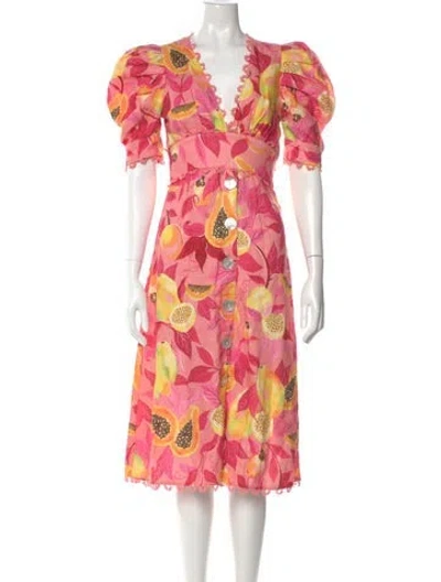 Pre-owned Farm Rio Linen Midi Length Dress In Pink