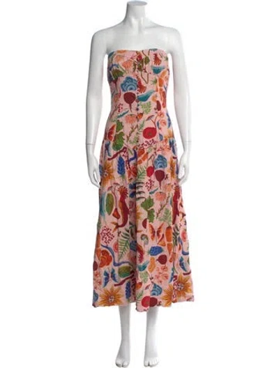 Pre-owned Farm Rio Linen Midi Length Dress In Pink